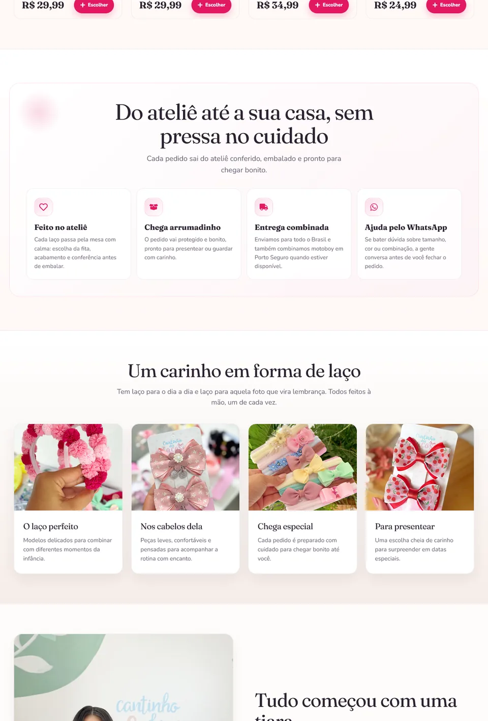 Cantinho dos Laços — seções internas